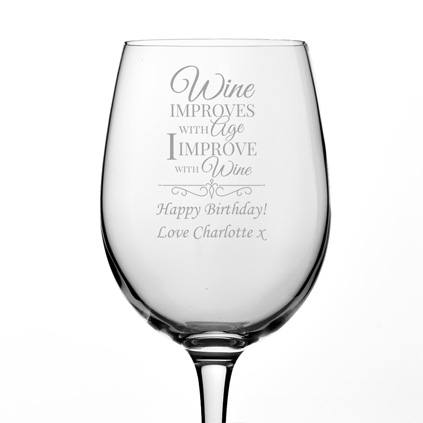 I Improve With Wine Personalised Wine Glass