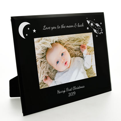 Personalised Love You To The Moon And Back Black Glass Frame