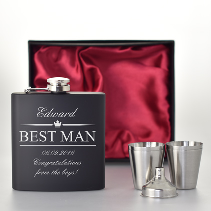 Personalised Black Hip Flask Set For Best Man