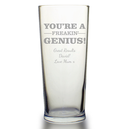 Personalised 'Freakin' Genius' Straight Pint Glass
