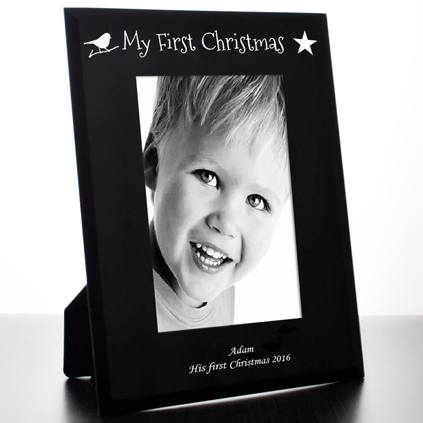 Personalised My First Christmas Black Glass Frame