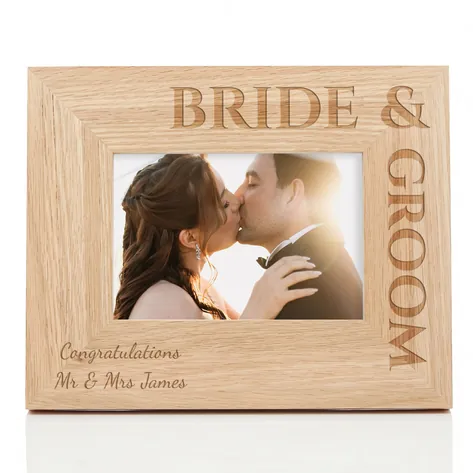 Personalised Oak Photo Frame For Bride And Groom