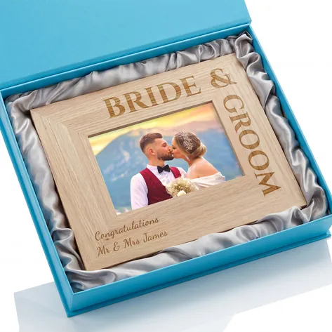 Personalised Oak Photo Frame For Bride And Groom