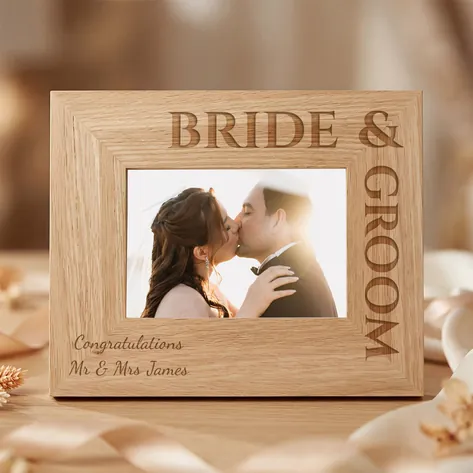 Personalised Oak Photo Frame For Bride And Groom