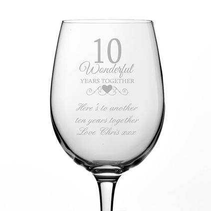 Personalised 'Ten Wonderful Years' Wine Glass