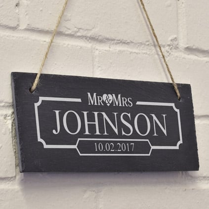 Personalised Hanging Slate Sign For Mr And Mrs