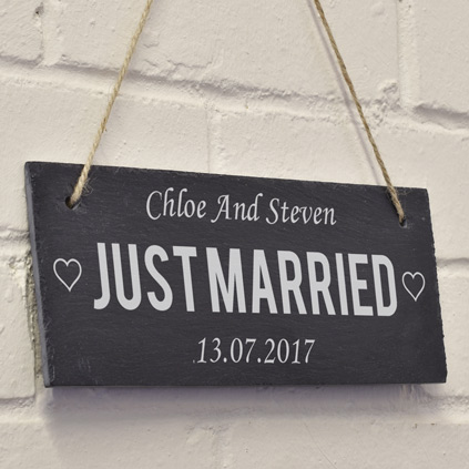 Personalised Just Married Hanging Slate Sign