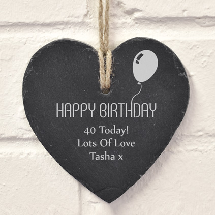 Personalised Hanging Slate Heart - Happy Birthday