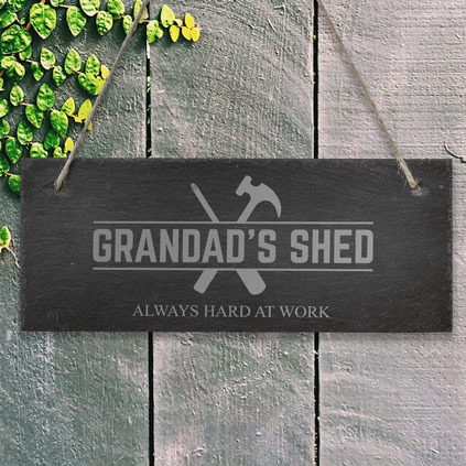 Personalised Hanging Slate Sign For Grandad's Shed