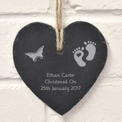 Personalised Hanging Slate Heart - Christening Gift