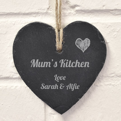 Personalised Hanging Heart Slate Love Heart Design