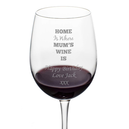 Personalised 'Home Is Where Mum's Wine Is' Wine Glass