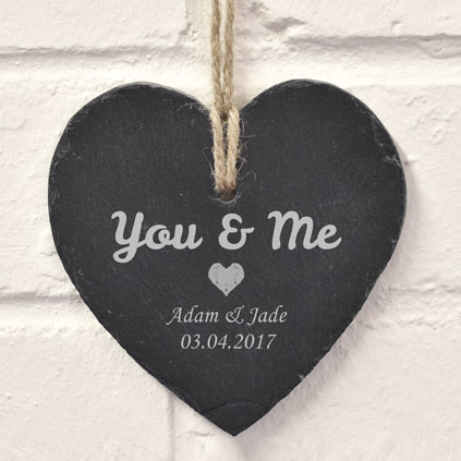 Personalised Hanging Heart Slate For You And Me