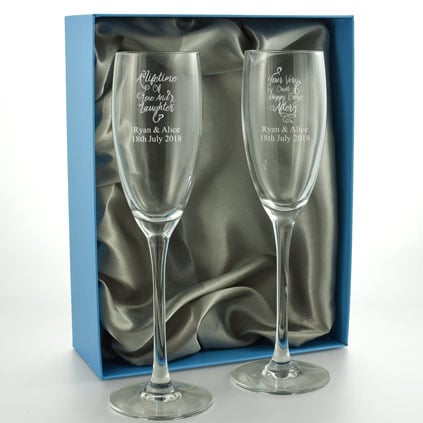 Custom Personalized Champagne Flutes - Fancy Engaged - Promotional  Champagne Flutes In Bulk