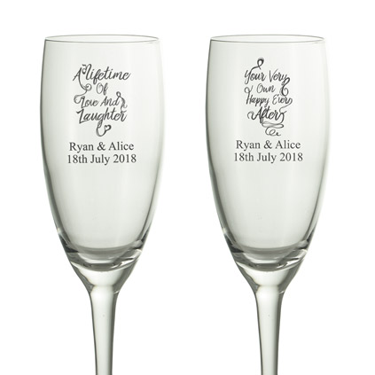 Set Of Personalised Happy Ever After Champagne Flutes