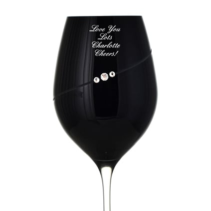 Personalised Single Black Wine Glass With Swarovski Elements