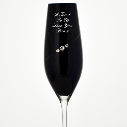 Personalised Single Black Champagne Glass With Swarovski Elements