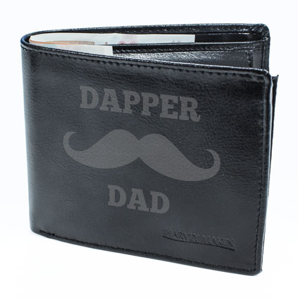 Personalised Moustache Black Leather Wallet