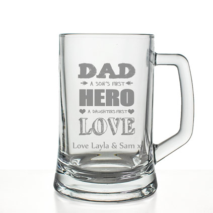 Personalised Pint Tankard - A Son's First Hero A Daughter's First Love