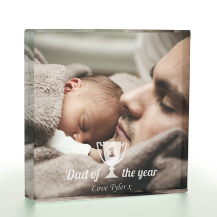 Personalised Photo Upload Glass Token - Dad Of The Year