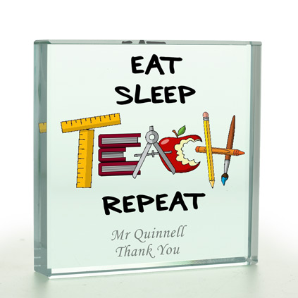 Personalised Eat Sleep Teach Glass Token