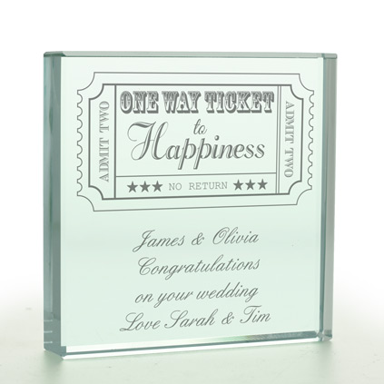 Personalised One Way Ticket To Happiness Glass Token