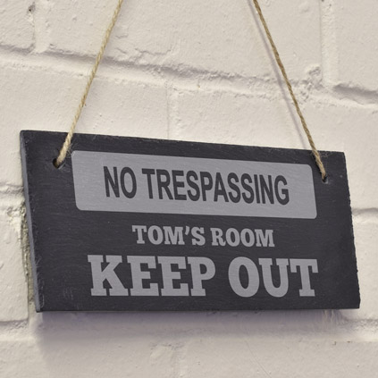 Personalised Hanging Slate Door Sign Keep Out