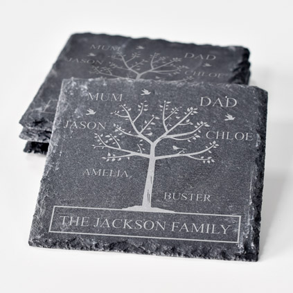 Personalised Family Tree Slate Coaster Set