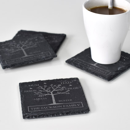 Personalised Family Tree Slate Coaster Set