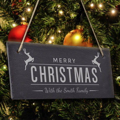 Personalised Merry Christmas Hanging Slate Sign