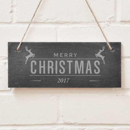 Personalised Merry Christmas Hanging Slate Sign