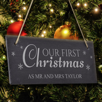 Personalised Our First Christmas Slate Sign