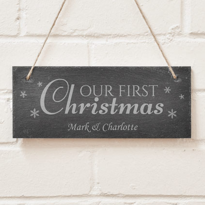 Personalised Our First Christmas Slate Sign