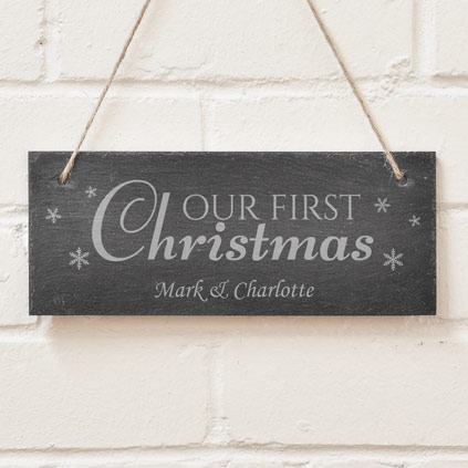 Personalised Our First Christmas Slate Sign