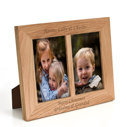 Personalised Oak Landscape Double Photo Frame