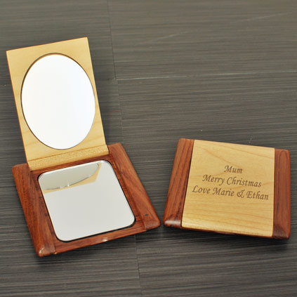 Personalised Wooden Compact Mirror With Luxury Gift Bag
