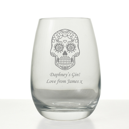Personalised Floral Sugar Skull Gin Glass