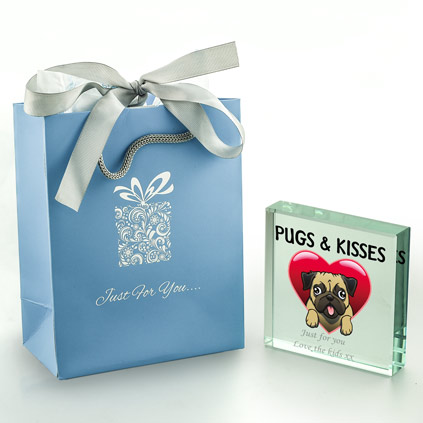 Personalised Pugs And Kisses Glass Token