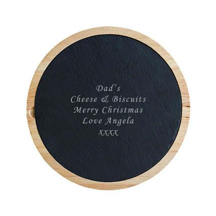 Personalised Round Wooden Cheeseboard With Removable Slate Serving Plate