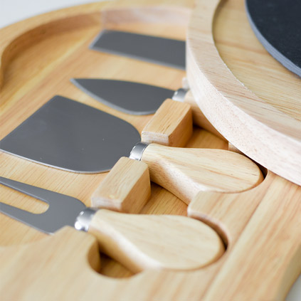 Personalised Round Wooden Cheeseboard With Removable Slate Serving Plate