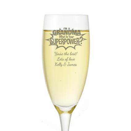 Personalised Superpower Grandma Champagne Flute