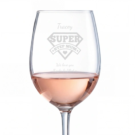 Personalised Super Step Mum Wine Glass