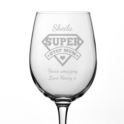 Personalised Super Step Mum Wine Glass