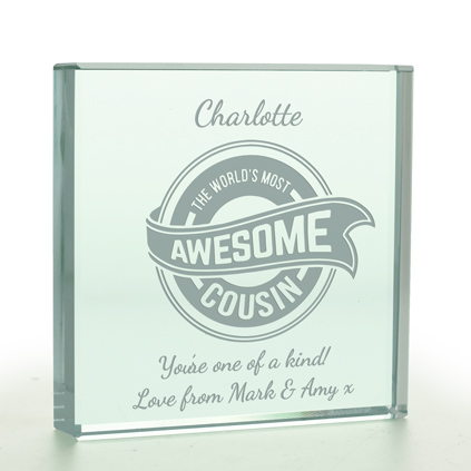 Personalised Awesome Cousin Glass Token