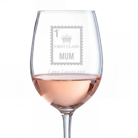 Personalised First Class Mum Wine Glass