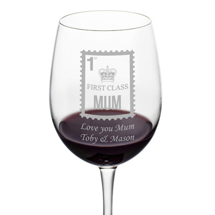 Personalised First Class Mum Wine Glass