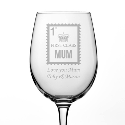 Personalised First Class Mum Wine Glass