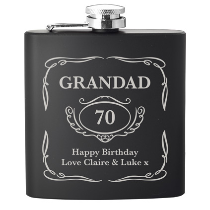 Personalised Whisky Black Hip Flask Set