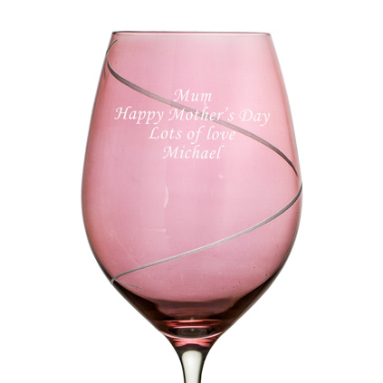 Personalised Pink Wine Glass Swirl Cut Design