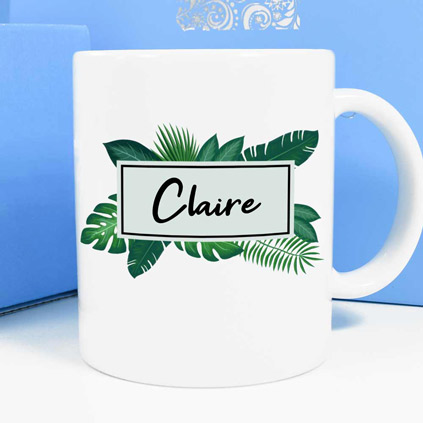 Personalised Mug - Green Leaves Any Name